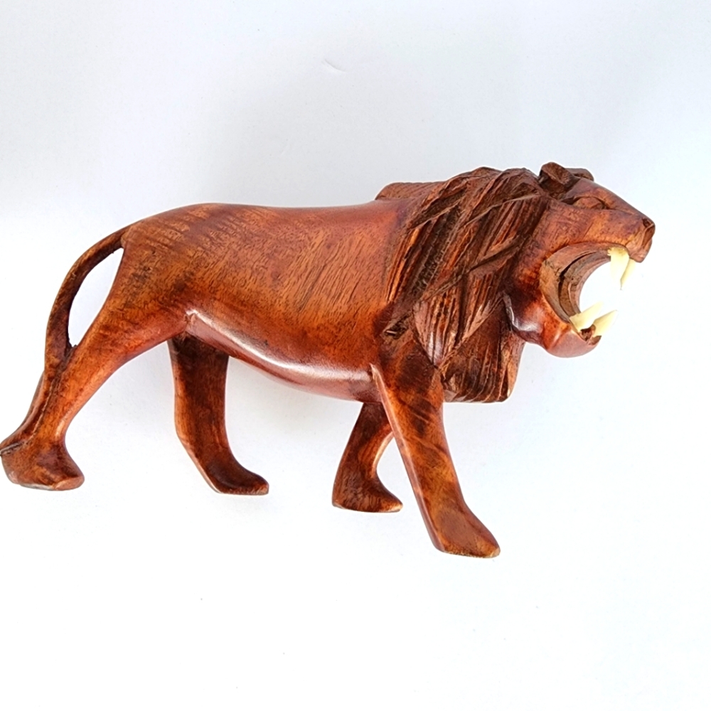 Lion Wooden Sharp Teeth 7" Wide x 5" tall. Handcrafted, Detailed, Numbered 2120